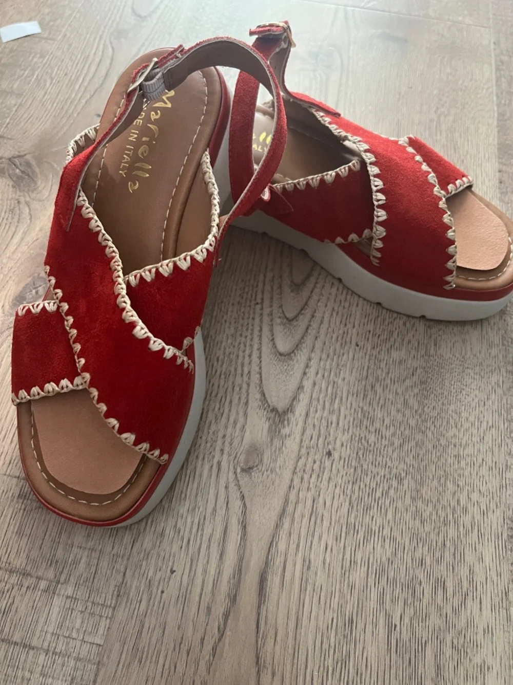 Mariella Made in Italy Red Suede Platform Sandals EU 38 | Whipstitch Slingback